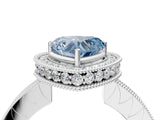 White gold Fancy Blue Heart  Halo Diamond Engagement Ring with Milgrain Pave Band and Four-Prong Setting_67