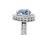White gold Fancy Blue Heart  Halo Diamond Engagement Ring with Milgrain Pave Band and Four-Prong Setting_68