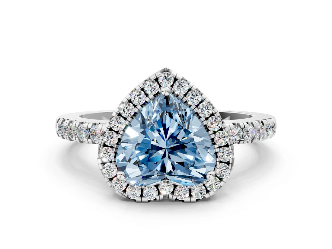 White gold Fancy Blue Heart  Halo Diamond Engagement Ring with Pavé Band and Four-Prong Setting_81