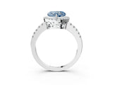 White gold Fancy Blue Heart  Halo Diamond Engagement Ring with Pavé Band and Four-Prong Setting_84