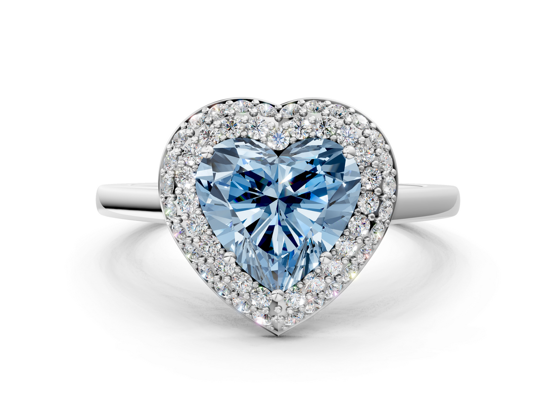 White gold Fancy Blue Heart  Halo Diamond Engagement Ring with Solitaire Band and Four-Prong Setting_20