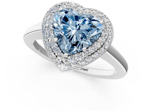 White gold Fancy Blue Heart  Halo Diamond Engagement Ring with Solitaire Band and Four-Prong Setting