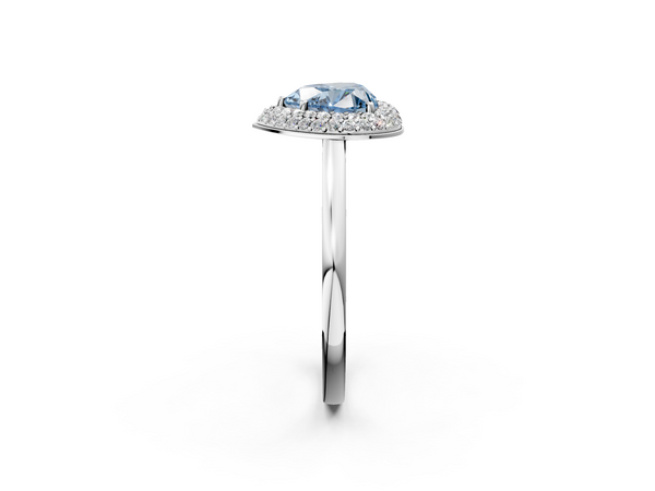 White gold Fancy Blue Heart  Halo Diamond Engagement Ring with Solitaire Band and Four-Prong Setting