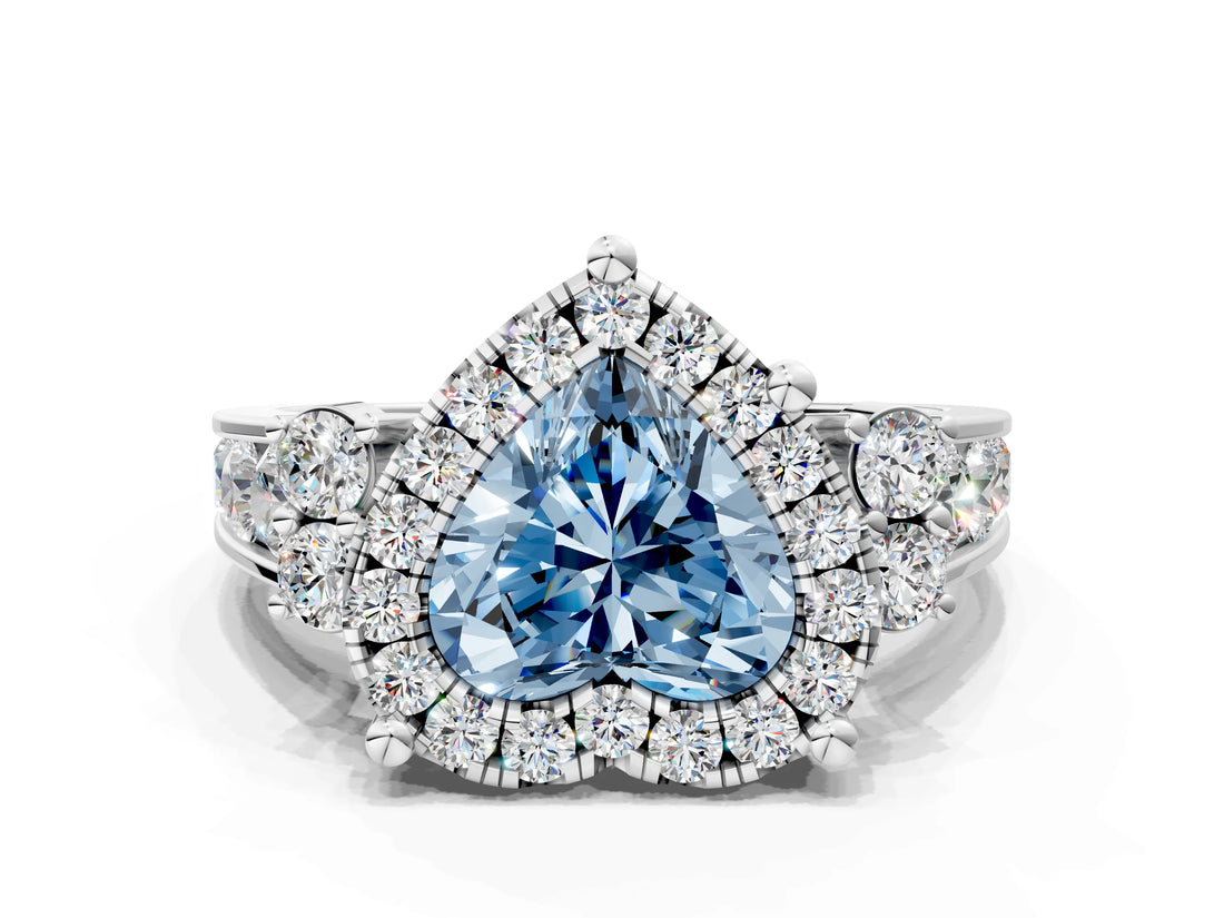 White gold Fancy Blue Heart  Halo Diamond Engagement Ring with Split Shank and Four-Prong Setting_43