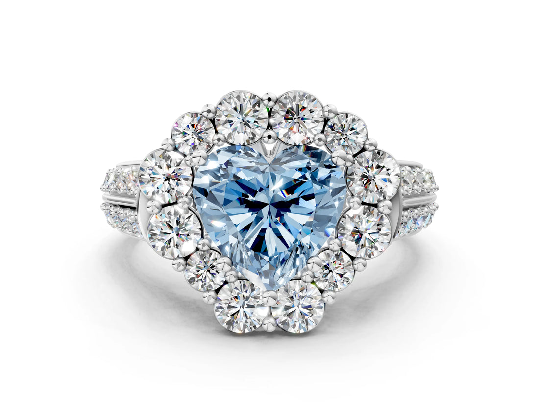 White gold Fancy Blue Heart  Halo Diamond Engagement Ring with Split Shank and Prong Setting_120