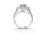 White gold Fancy Blue Heart  Halo Diamond Engagement Ring with Split Shank and Prong Setting_123