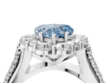 White gold Fancy Blue Heart  Halo Diamond Engagement Ring with Split Shank and Prong Setting_124