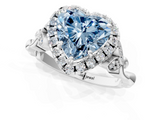 White gold Fancy Blue Heart  Halo Diamond Engagement Ring with Vintage-Inspired Band and Four-Prong Setting_4