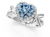 White gold Fancy Blue Heart  Halo Diamond Floral Band with Four-Prong Setting_56
