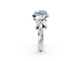 White gold Fancy Blue Heart  Halo Diamond Floral Band with Four-Prong Setting_57