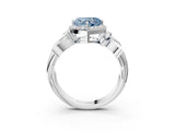 White gold Fancy Blue Heart  Halo Diamond Floral Band with Four-Prong Setting_58