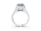 White gold Fancy Blue Heart  Halo Diamond Floral Split Shank Engagement Ring 4