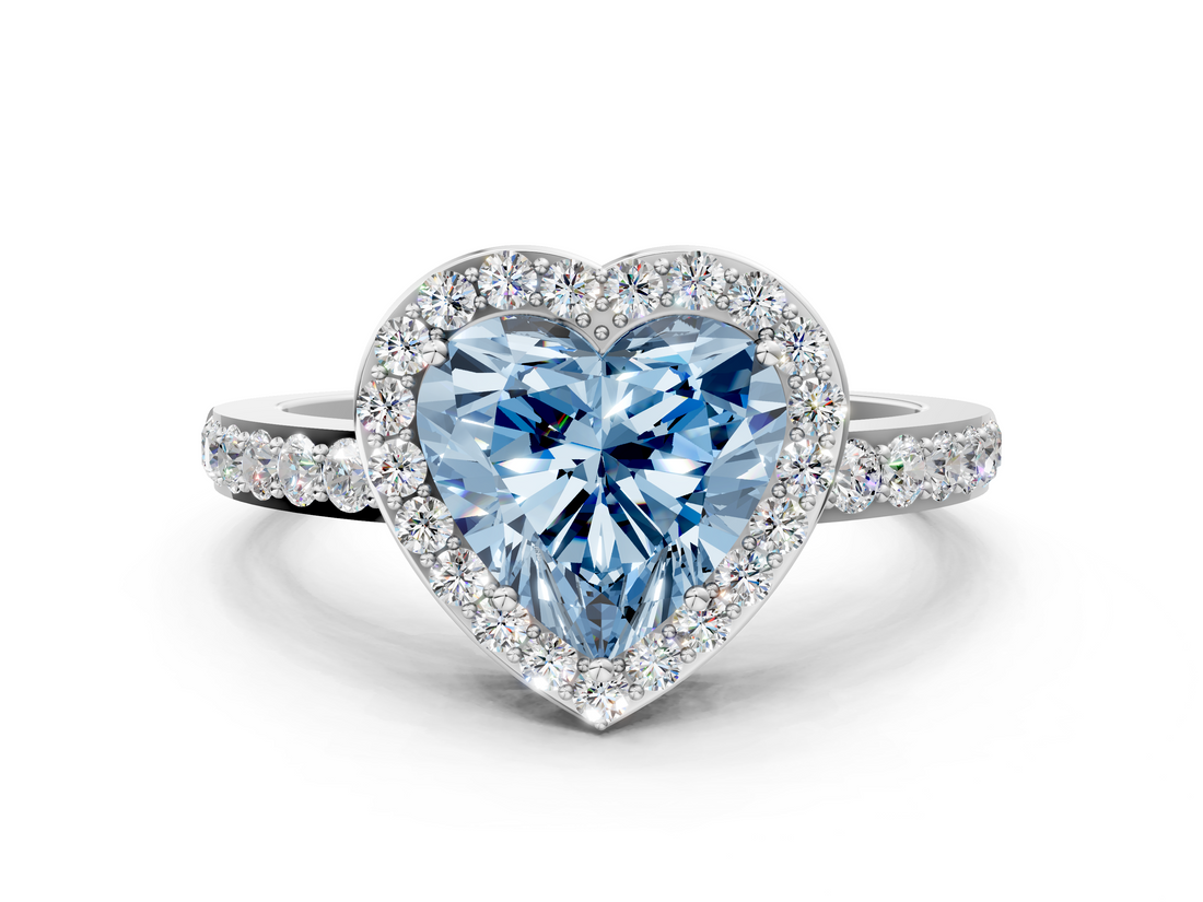 White gold Fancy Blue Heart  Halo Diamond Pavé Band Ring with Prong Setting_20