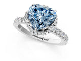 White gold Fancy Blue Heart  Halo Diamond Pave Band Ring with Four-Prong Setting_16