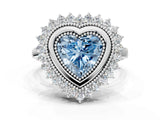 White gold Fancy Blue Heart  Halo Diamond Ring with Milgrain Edge and Round Prong Setting_36
