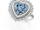 White gold Fancy Blue Heart  Halo Diamond Ring with Milgrain Edge and Round Prong Setting_37