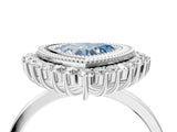 White gold Fancy Blue Heart  Halo Diamond Ring with Milgrain Edge and Round Prong Setting_40