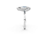White gold Fancy Blue Heart  Halo Diamond Ring with Milgrain Edge and Round Prong Setting_40