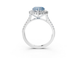 White gold Fancy Blue Heart  Halo Diamond Ring with Pavé Band and Prong Setting_58