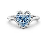 White gold Fancy Blue Heart  Halo Diamond Ring with Round Cluster Setting, Solitaire Band, and Four-Prong Setting_49