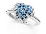 White gold Fancy Blue Heart  Halo Diamond Ring with Round Cluster Setting, Solitaire Band, and Four-Prong Setting_50