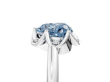 White gold Fancy Blue Heart  Halo Diamond Ring with Round Cluster Setting, Solitaire Band, and Four-Prong Setting_54