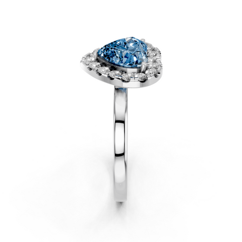 White gold Fancy Blue Heart  Halo Diamond Solitaire with Pavé Band and Four-Prong Setting_18