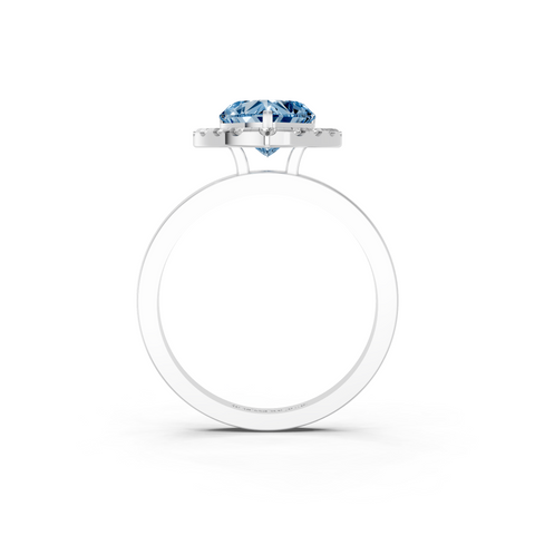 White gold Fancy Blue Heart  Halo Diamond Solitaire with Pavé Band and Four-Prong Setting_19