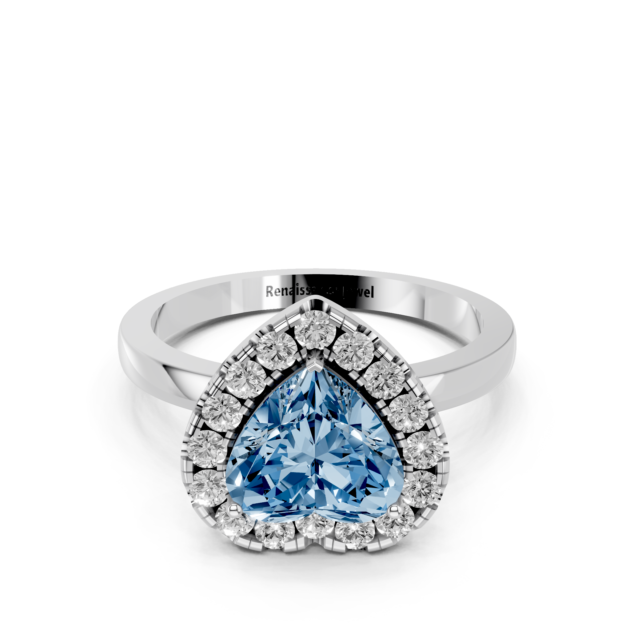 White gold Fancy Blue Heart  Halo Diamond Solitaire with Pavé Band and Four-Prong Setting_24