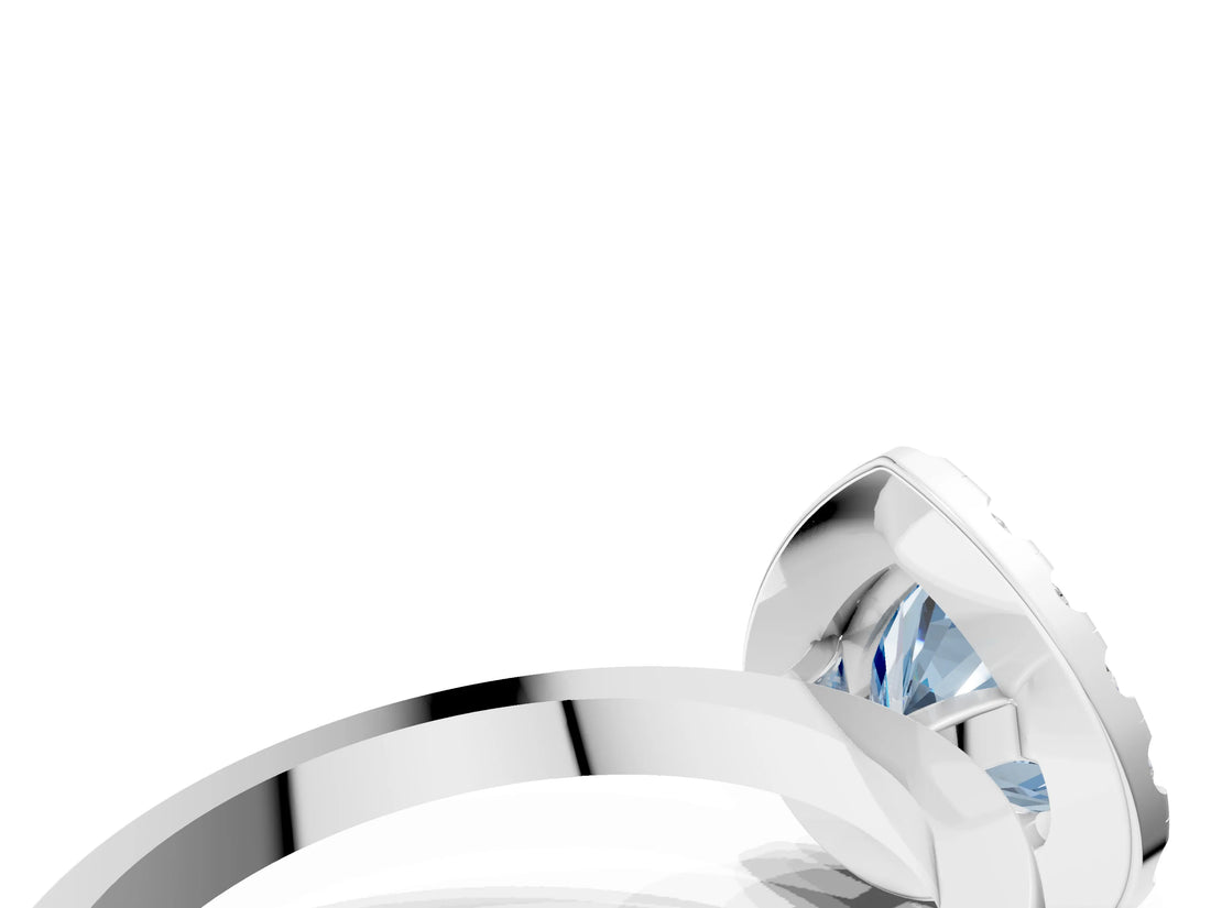 White gold Fancy Blue Heart  Halo Diamond Solitaire with Pavé Band and Four-Prong Setting_82