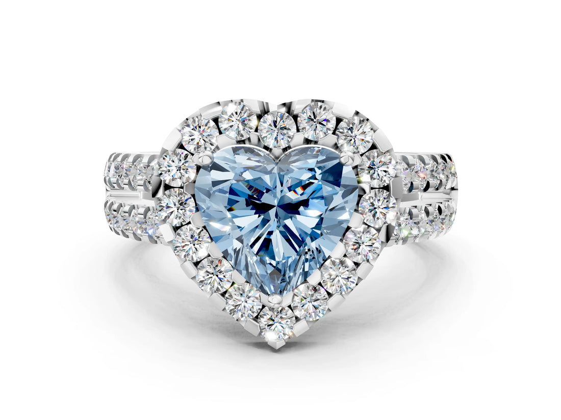 White gold Fancy Blue Heart  Halo Diamond Split Shank Engagement Ring with Prong Setting_107