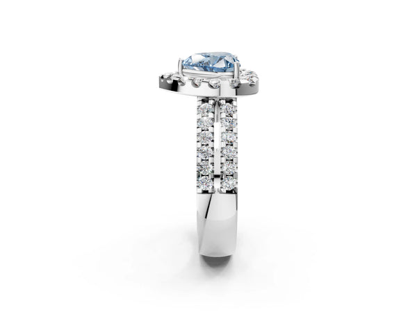 Platinum Fancy Blue Heart  Halo Diamond Split Shank Engagement Ring with Prong Setting