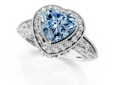 White gold Fancy Blue Heart  Halo Diamond Split Shank Ring with Milgrain Detail_69