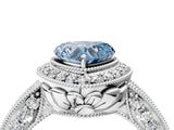 White gold Fancy Blue Heart  Halo Diamond Split Shank Ring with Milgrain Detail_70