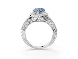 White gold Fancy Blue Heart  Halo Diamond Split Shank Ring with Milgrain Detail_71