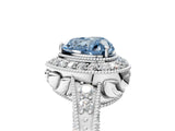 White gold Fancy Blue Heart  Halo Diamond Split Shank Ring with Milgrain Detail_71