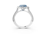 White gold Fancy Blue Heart  Halo Milgrain Pave Diamond Ring with Four-Prong Setting 3