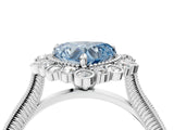 White gold Fancy Blue Heart  Halo Milgrain Pave Diamond Ring with Four-Prong Setting 4