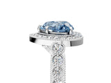 White gold Fancy Blue Heart  Halo Milgrain Solitaire with Bezel Set Side Stones and Pave Band_37