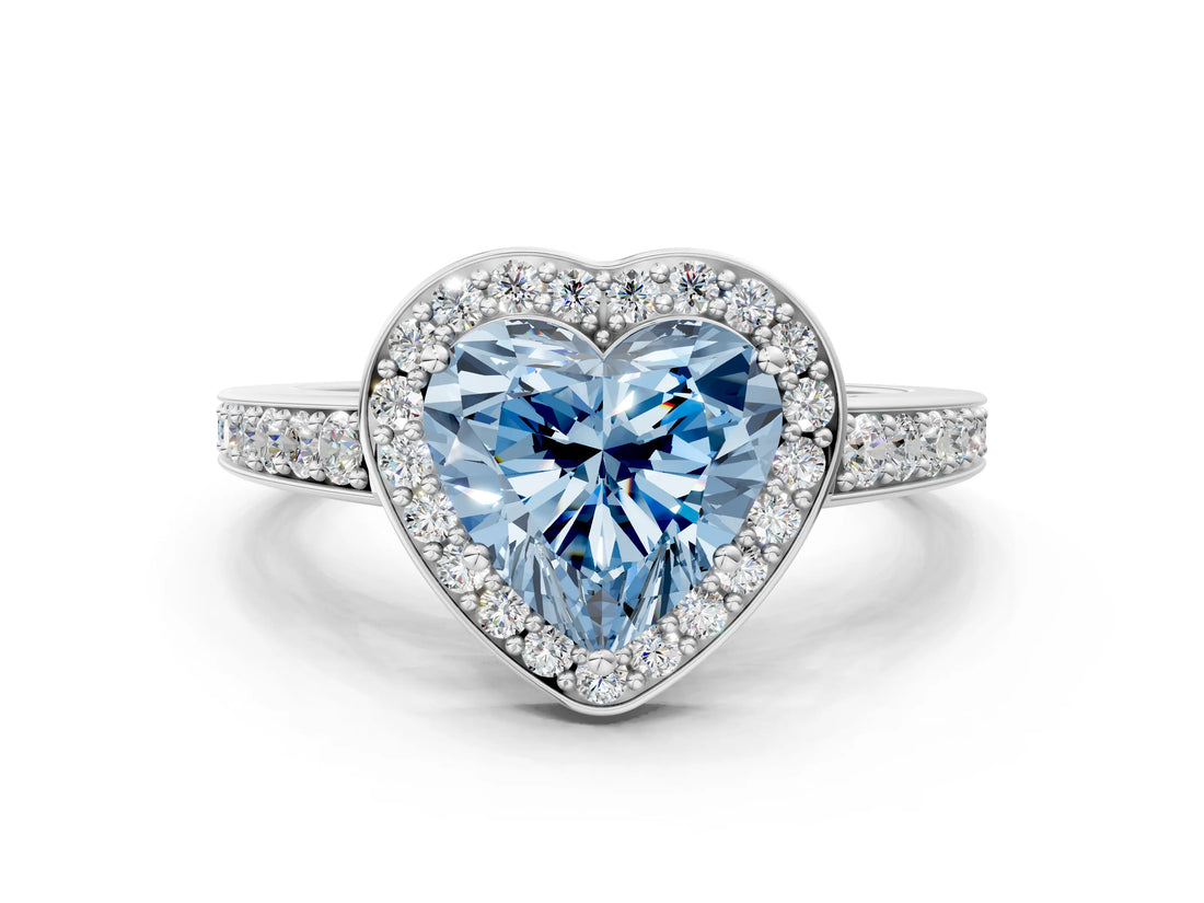 White gold Fancy Blue Heart  Halo Pavé Diamond Engagement Ring with Bezel Setting_37
