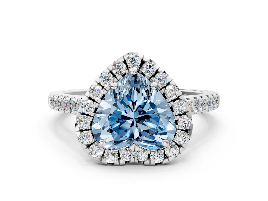 White gold Fancy Blue Heart  Halo Pavé Diamond Engagement Ring with Four-Prong Setting_3