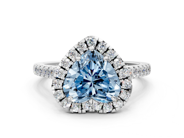 Platinum Fancy Blue Heart  Halo Pavé Diamond Engagement Ring with Four-Prong Setting