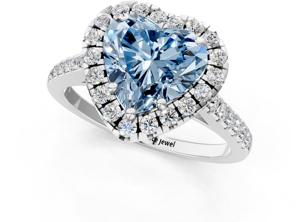 Platinum Fancy Blue Heart  Halo Pavé Diamond Engagement Ring with Four-Prong Setting