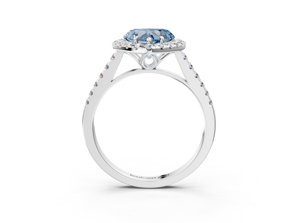 Platinum Fancy Blue Heart  Halo Pavé Diamond Engagement Ring with Four-Prong Setting