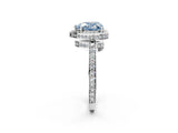 White gold Fancy Blue Heart  Halo Pave Band Solitaire Ring with Prong Setting_86