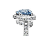 White gold Fancy Blue Heart  Halo Pave Band Solitaire Ring with Prong Setting_89