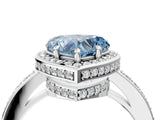 White gold Fancy Blue Heart  Halo Pave Band Solitaire Ring with Prong Setting_94