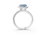 White gold Fancy Blue Heart  Halo Round Diamond Pavé Band Four-Prong Ring_6