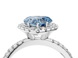 White gold Fancy Blue Heart  Halo Round Diamond Pavé Band Four-Prong Ring_7