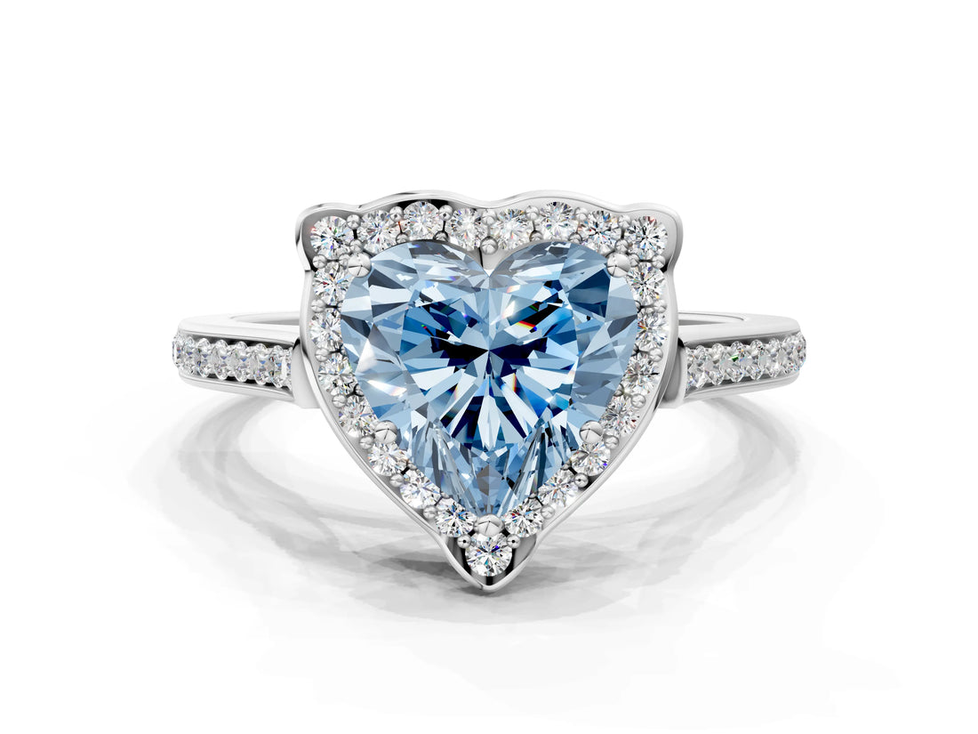 White gold Fancy Blue Heart  Halo Round Diamond Pave Band with Four-Prong Setting_49